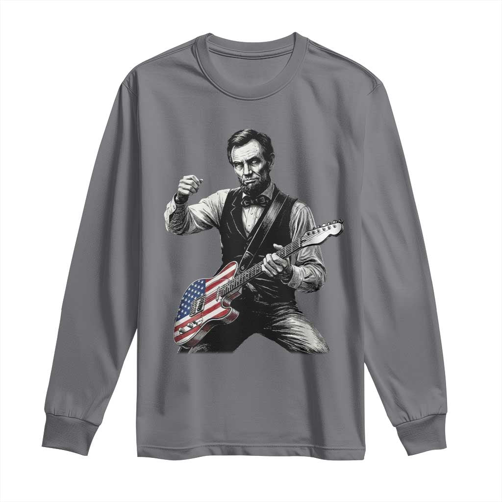 Abraham Lincoln Playing Guitar Vintage American Flag Long Sleeve Shirt TS11 Charcoal Print Your Wear