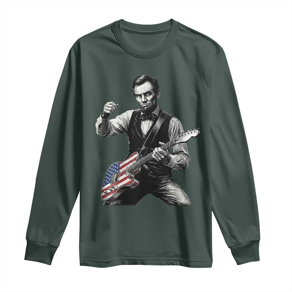 Abraham Lincoln Playing Guitar Vintage American Flag Long Sleeve Shirt TS11 Dark Forest Green Print Your Wear
