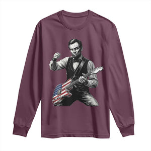 Abraham Lincoln Playing Guitar Vintage American Flag Long Sleeve Shirt TS11 Maroon Print Your Wear