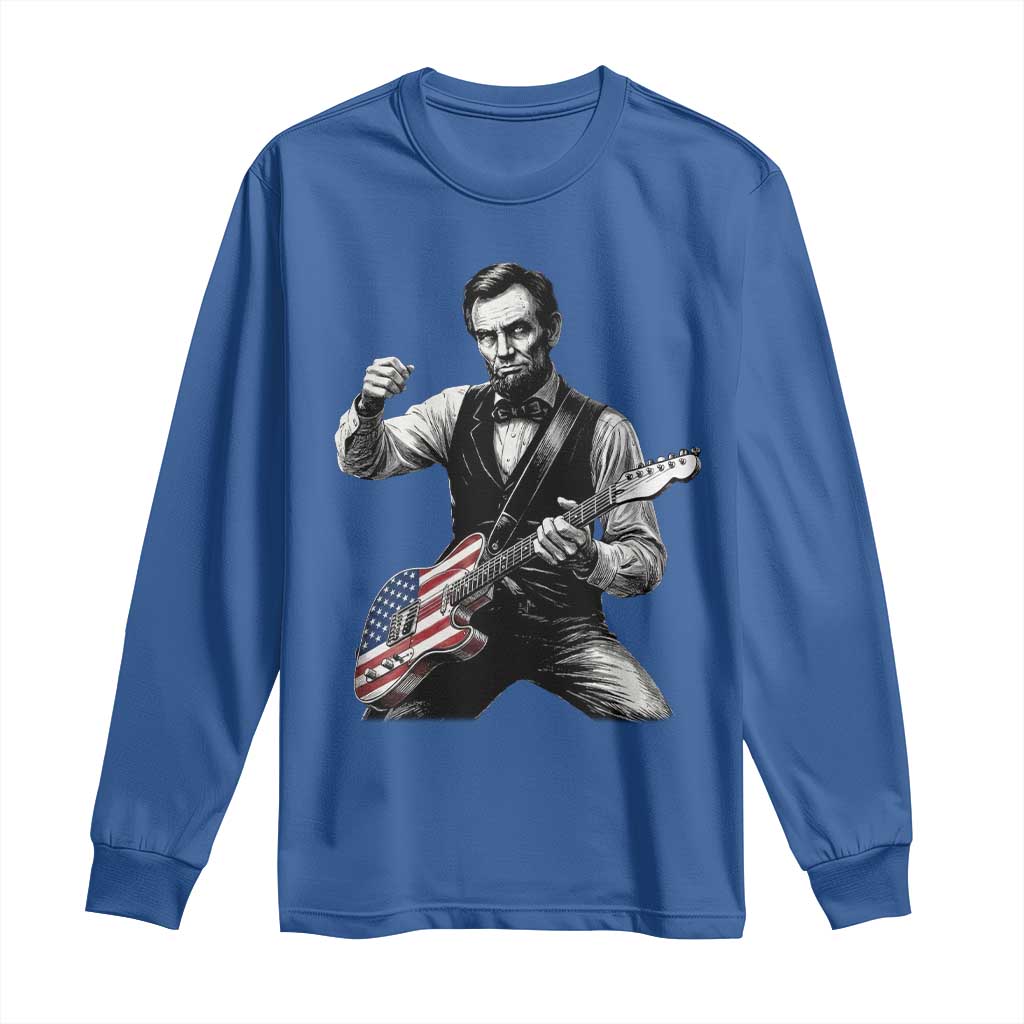Abraham Lincoln Playing Guitar Vintage American Flag Long Sleeve Shirt TS11 Royal Blue Print Your Wear