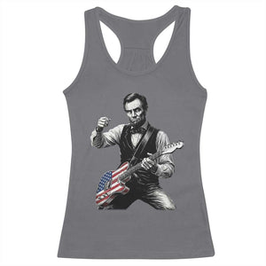 Abraham Lincoln Playing Guitar Vintage American Flag Racerback Tank Top TS11 Charcoal Print Your Wear