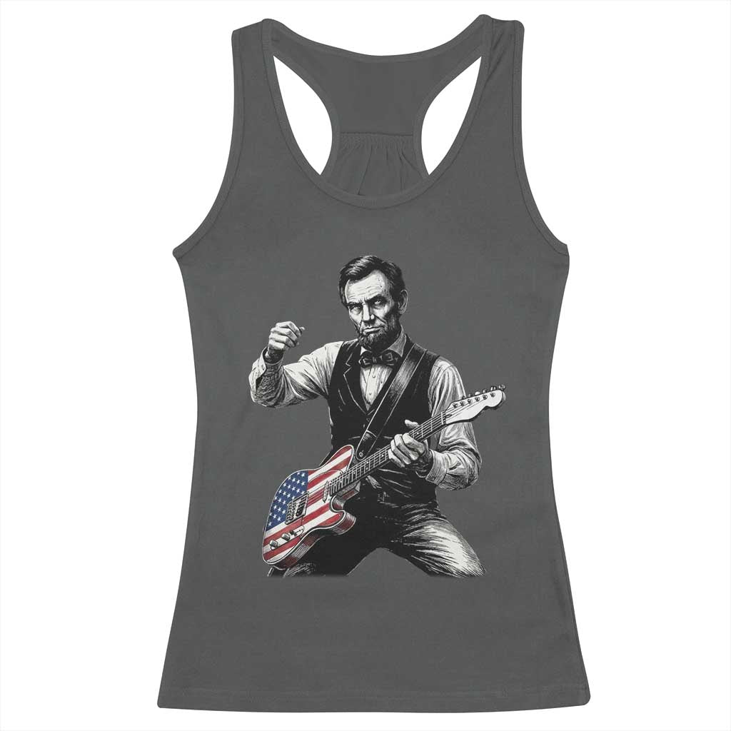 Abraham Lincoln Playing Guitar Vintage American Flag Racerback Tank Top TS11 Dark Heather Print Your Wear