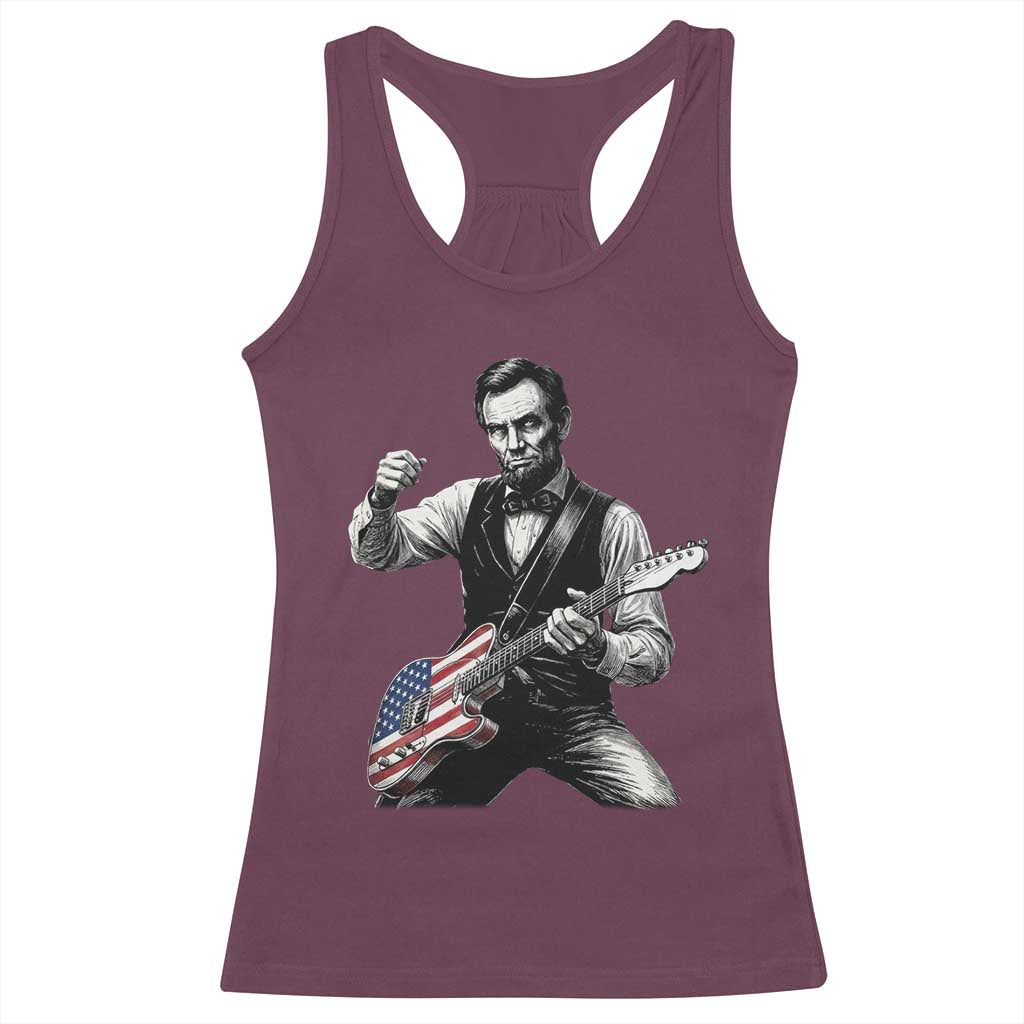 Abraham Lincoln Playing Guitar Vintage American Flag Racerback Tank Top TS11 Maroon Print Your Wear