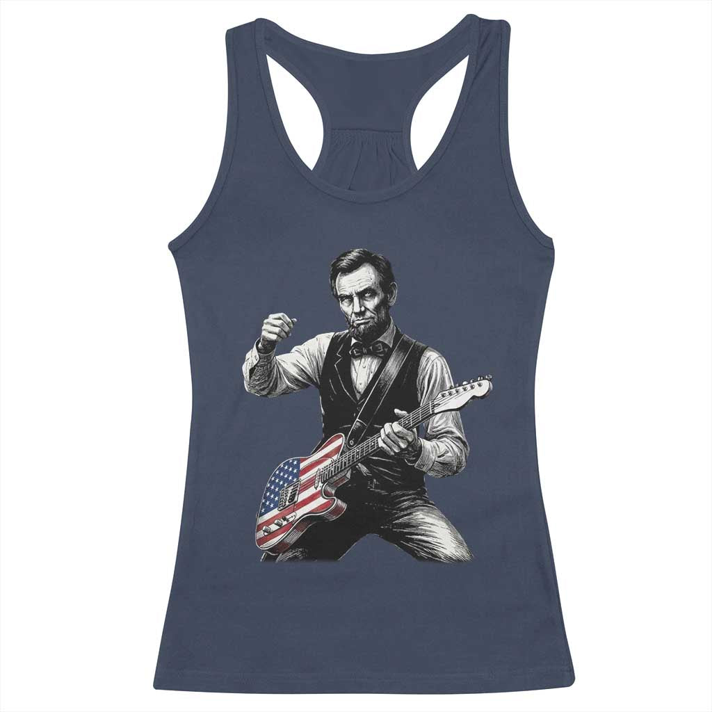 Abraham Lincoln Playing Guitar Vintage American Flag Racerback Tank Top TS11 Navy Print Your Wear