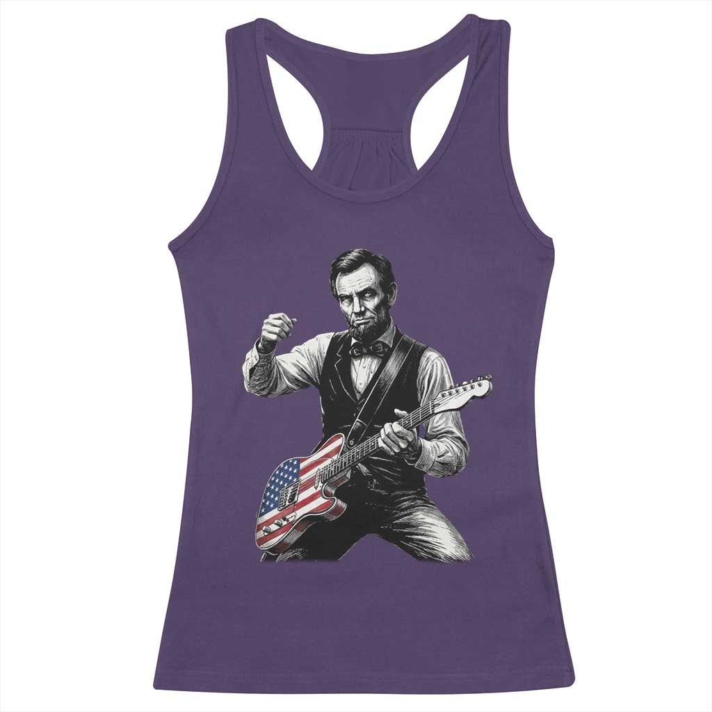 Abraham Lincoln Playing Guitar Vintage American Flag Racerback Tank Top TS11 Purple Print Your Wear
