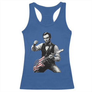 Abraham Lincoln Playing Guitar Vintage American Flag Racerback Tank Top TS11 Royal Blue Print Your Wear