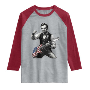 Abraham Lincoln Playing Guitar Vintage American Flag Raglan Shirt TS11 Heather Gray Heather Red Print Your Wear