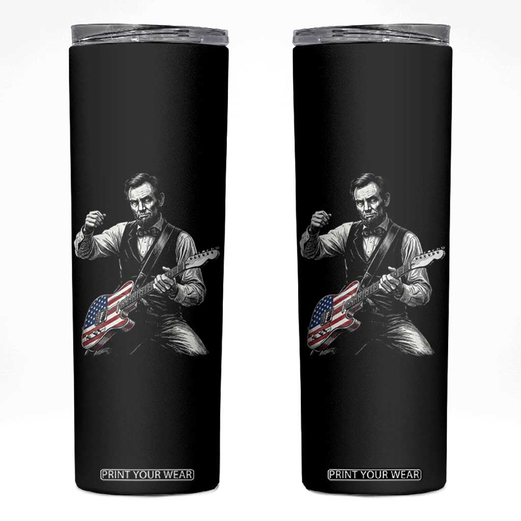 Abraham Lincoln Playing Guitar Vintage American Flag Skinny Tumbler TS11 Black Print Your Wear