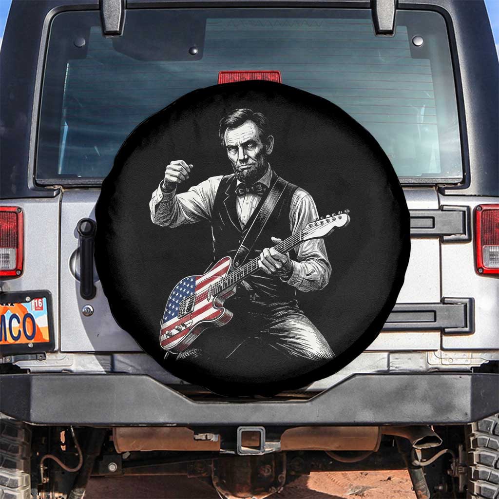 Abraham Lincoln Playing Guitar Vintage American Flag Spare Tire Cover TS11 No hole Black Print Your Wear