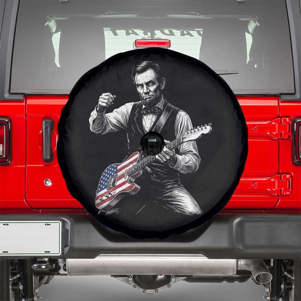Abraham Lincoln Playing Guitar Vintage American Flag Spare Tire Cover TS11 Black Print Your Wear