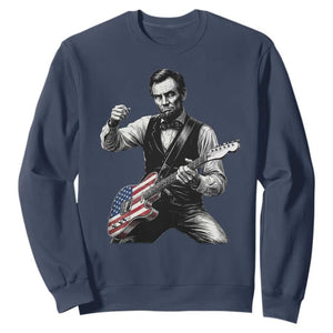 Abraham Lincoln Playing Guitar Vintage American Flag Sweatshirt TS11 Navy Print Your Wear