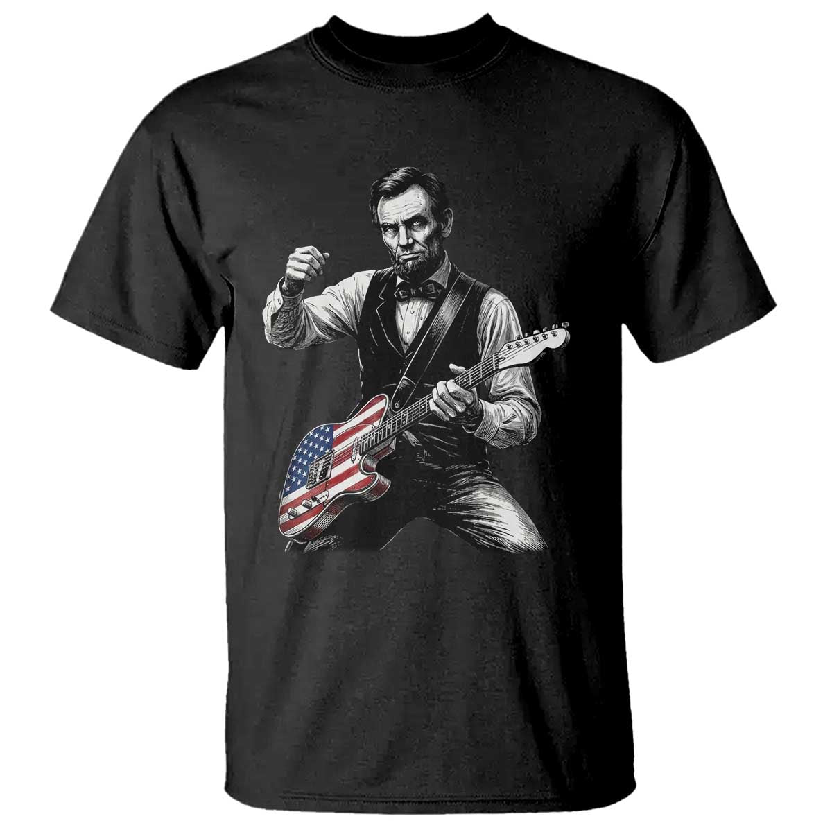 Abraham Lincoln Playing Guitar Vintage American Flag T Shirt TS11 Black Print Your Wear