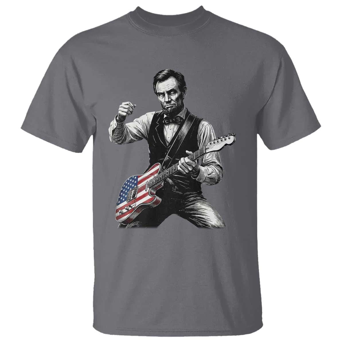 Abraham Lincoln Playing Guitar Vintage American Flag T Shirt TS11 Charcoal Print Your Wear