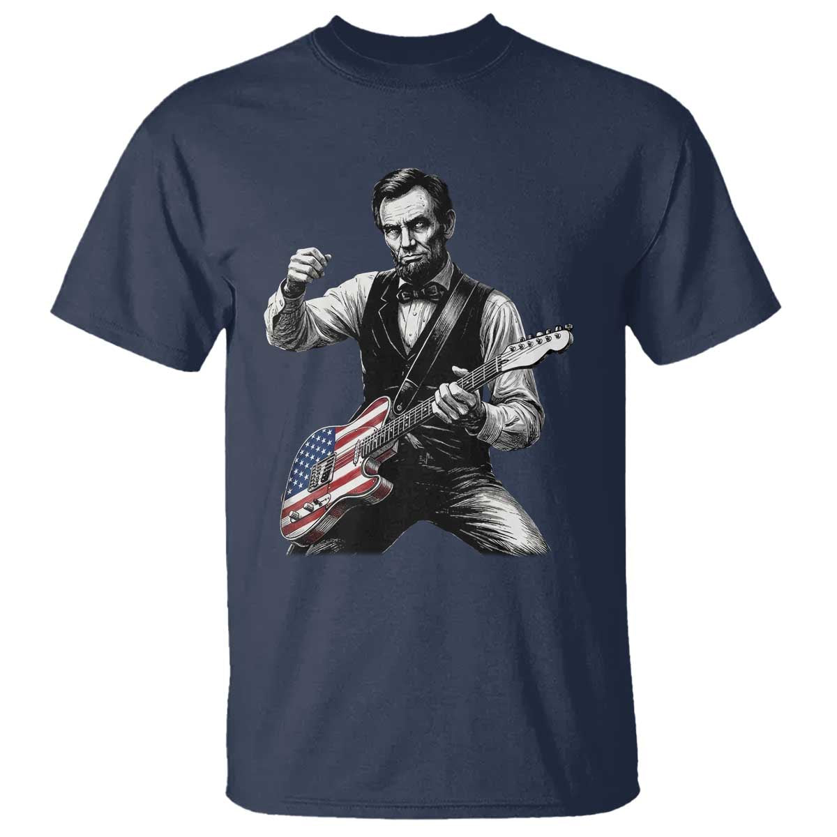 Abraham Lincoln Playing Guitar Vintage American Flag T Shirt TS11 Navy Print Your Wear