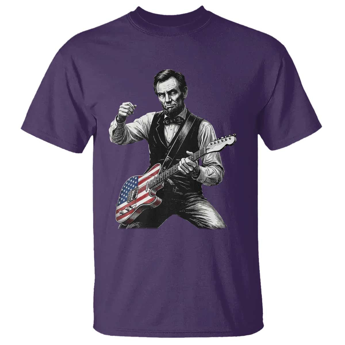 Abraham Lincoln Playing Guitar Vintage American Flag T Shirt TS11 Purple Print Your Wear