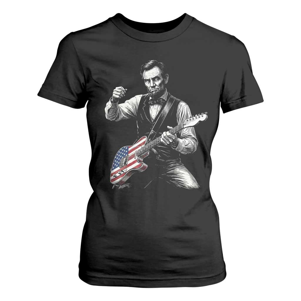 Abraham Lincoln Playing Guitar Vintage American Flag T Shirt For Women TS11 Black Print Your Wear