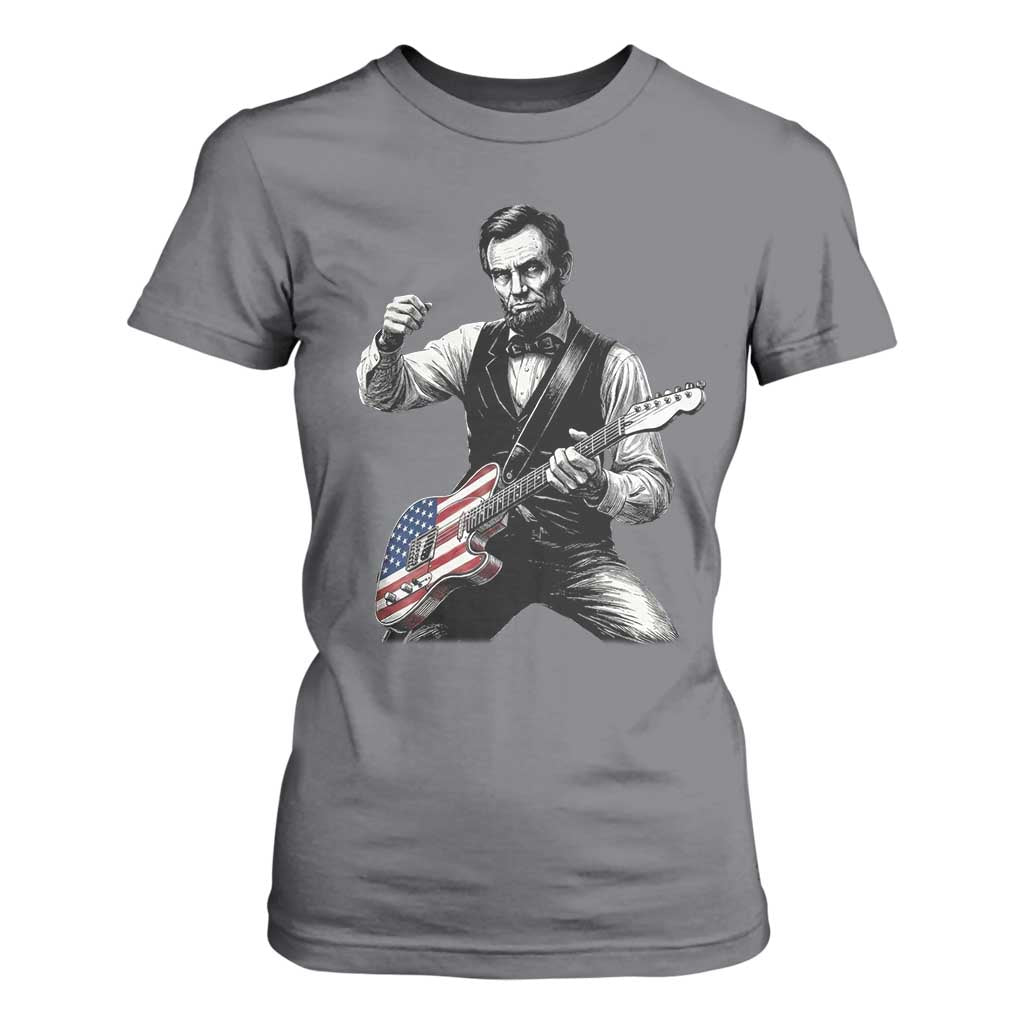 Abraham Lincoln Playing Guitar Vintage American Flag T Shirt For Women TS11 Charcoal Print Your Wear