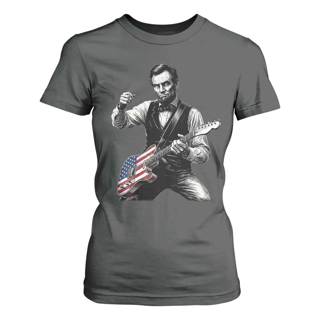 Abraham Lincoln Playing Guitar Vintage American Flag T Shirt For Women TS11 Dark Heather Print Your Wear