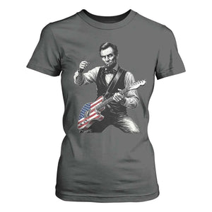 Abraham Lincoln Playing Guitar Vintage American Flag T Shirt For Women TS11 Dark Heather Print Your Wear