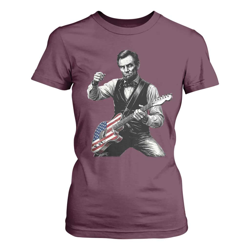Abraham Lincoln Playing Guitar Vintage American Flag T Shirt For Women TS11 Maroon Print Your Wear