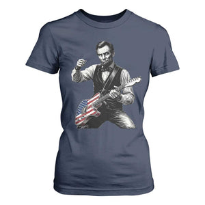 Abraham Lincoln Playing Guitar Vintage American Flag T Shirt For Women TS11 Navy Print Your Wear