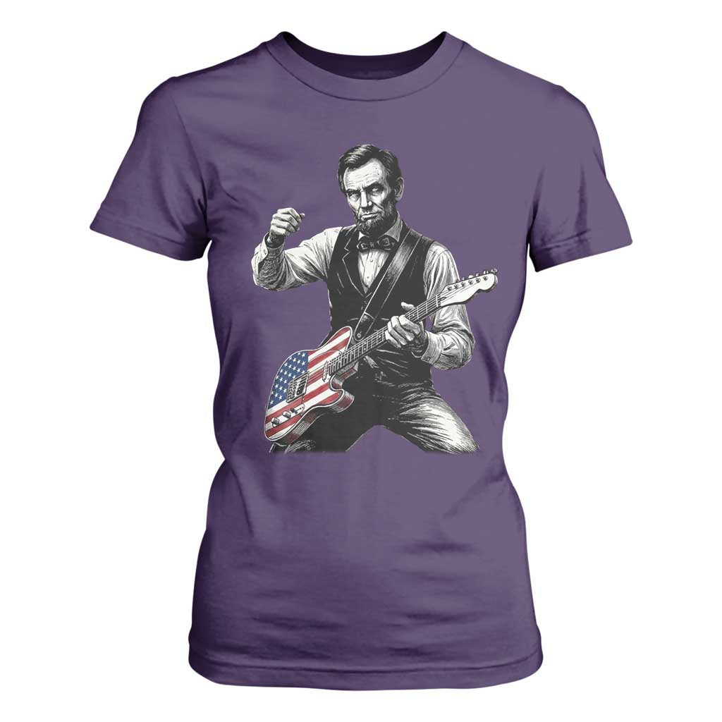 Abraham Lincoln Playing Guitar Vintage American Flag T Shirt For Women TS11 Purple Print Your Wear