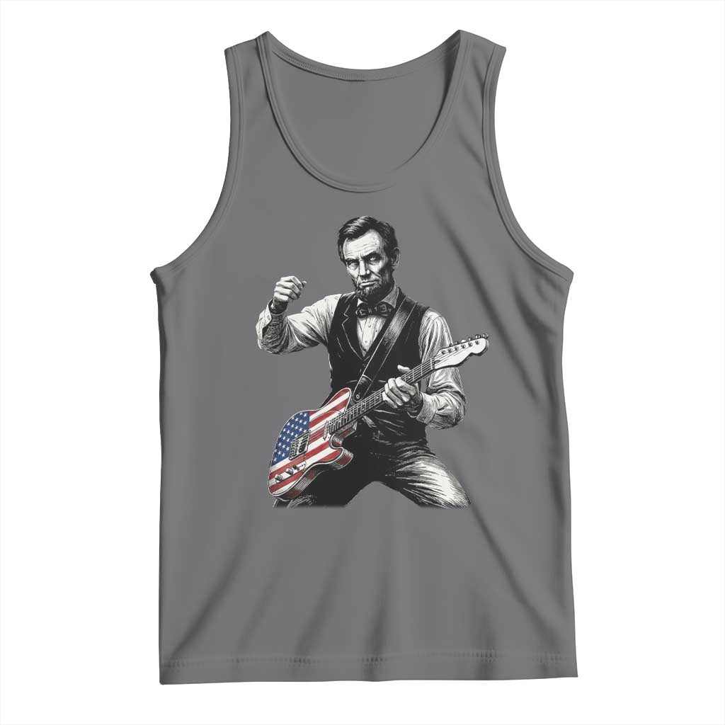 Abraham Lincoln Playing Guitar Vintage American Flag Tank Top TS11 Black Heather Print Your Wear