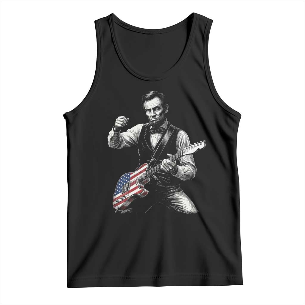 Abraham Lincoln Playing Guitar Vintage American Flag Tank Top TS11 Black Print Your Wear