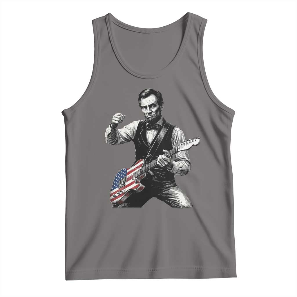 Abraham Lincoln Playing Guitar Vintage American Flag Tank Top TS11 Deep Heather Print Your Wear