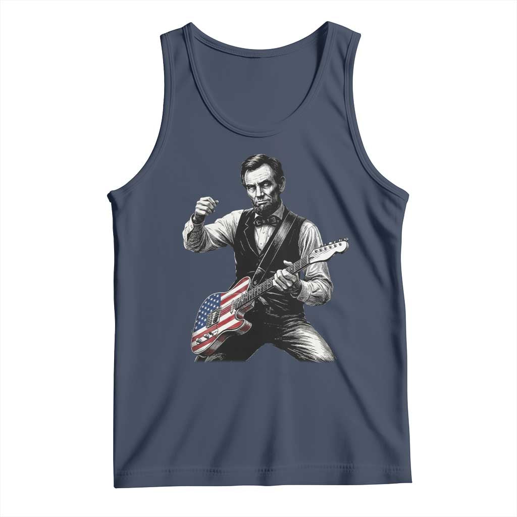 Abraham Lincoln Playing Guitar Vintage American Flag Tank Top TS11 Navy Print Your Wear