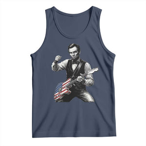 Abraham Lincoln Playing Guitar Vintage American Flag Tank Top TS11 Navy Print Your Wear