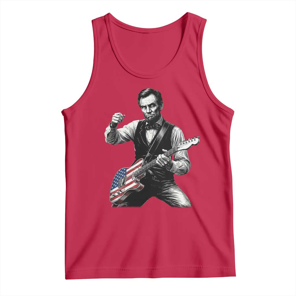 Abraham Lincoln Playing Guitar Vintage American Flag Tank Top TS11 Red Print Your Wear