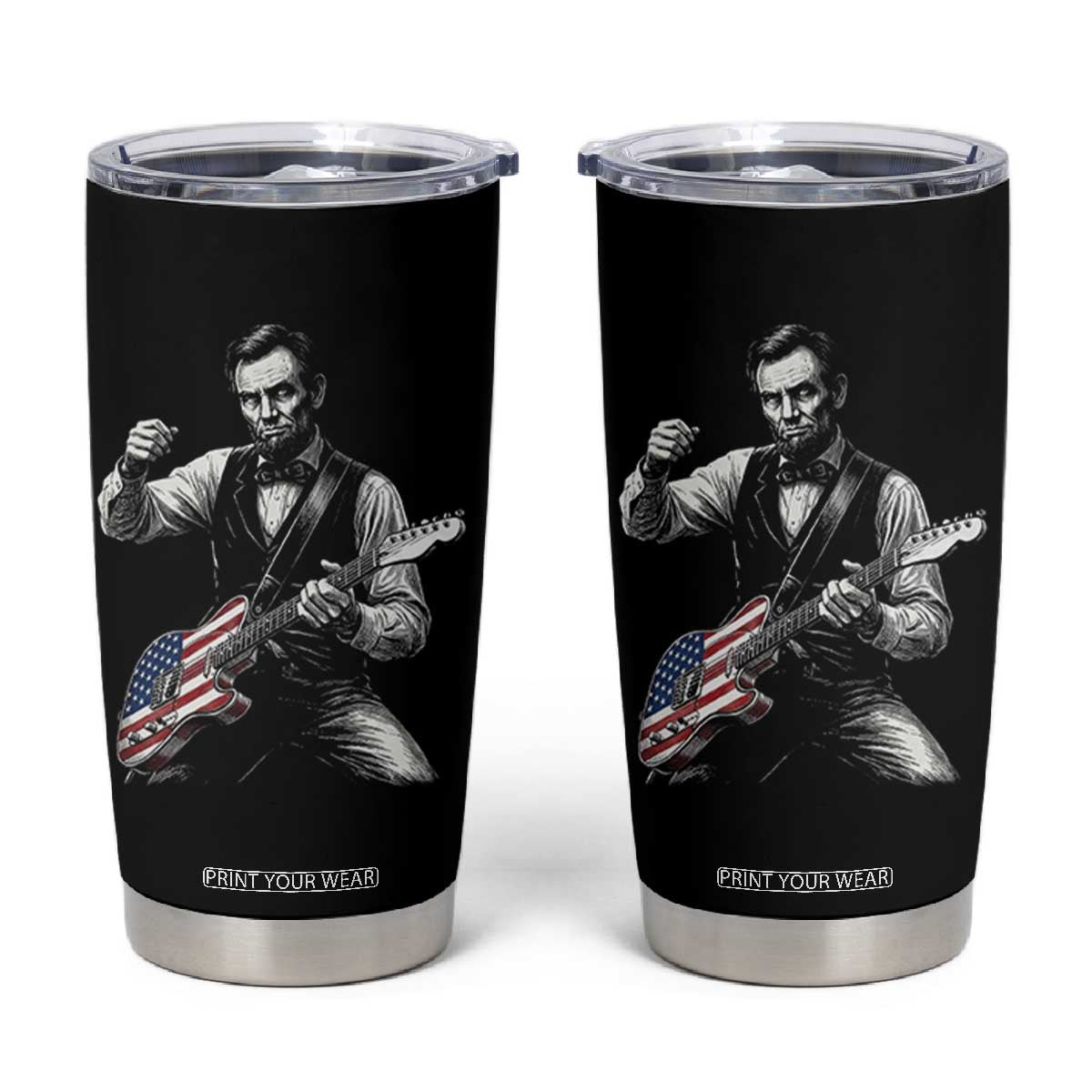 Abraham Lincoln Playing Guitar Vintage American Flag Tumbler Cup TS11 Black Print Your Wear