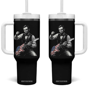 Abraham Lincoln Playing Guitar Vintage American Flag Tumbler With Handle TS11 One Size: 40 oz Black Print Your Wear