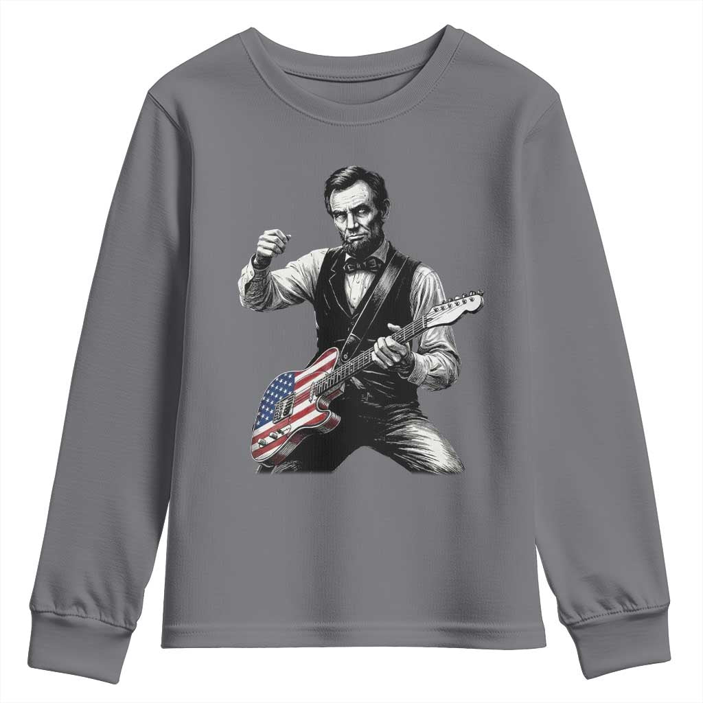 Abraham Lincoln Playing Guitar Vintage American Flag Youth Sweatshirt TS11 Charcoal Print Your Wear