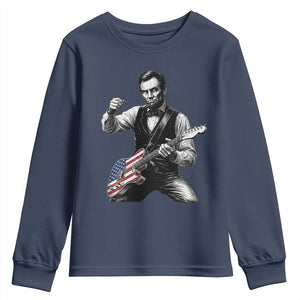 Abraham Lincoln Playing Guitar Vintage American Flag Youth Sweatshirt TS11 Navy Print Your Wear