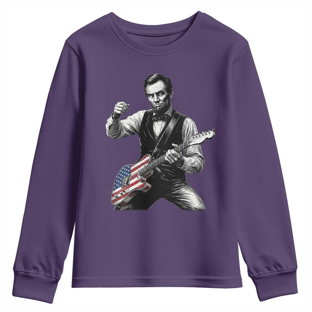 Abraham Lincoln Playing Guitar Vintage American Flag Youth Sweatshirt TS11 Purple Print Your Wear