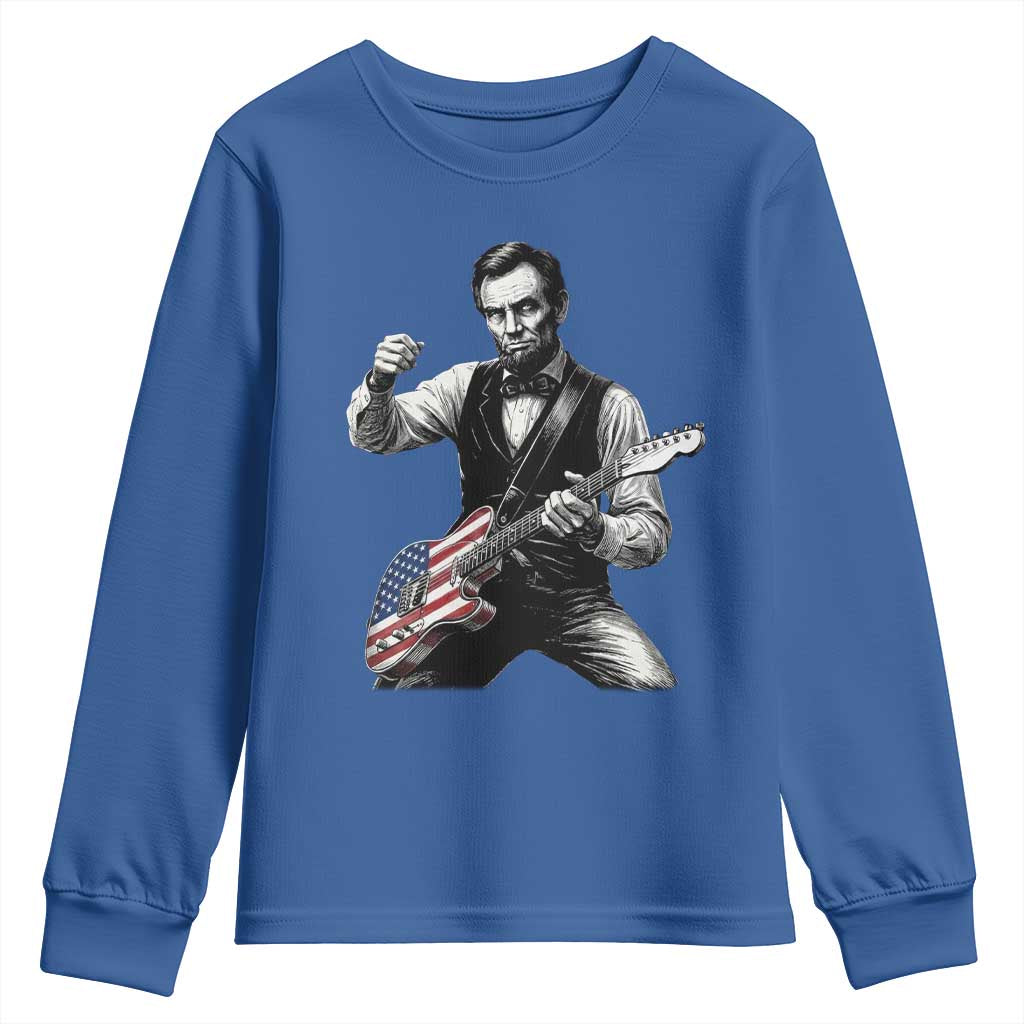 Abraham Lincoln Playing Guitar Vintage American Flag Youth Sweatshirt TS11 Royal Blue Print Your Wear