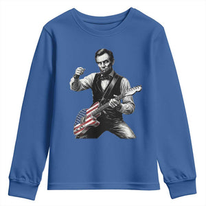 Abraham Lincoln Playing Guitar Vintage American Flag Youth Sweatshirt TS11 Royal Blue Print Your Wear