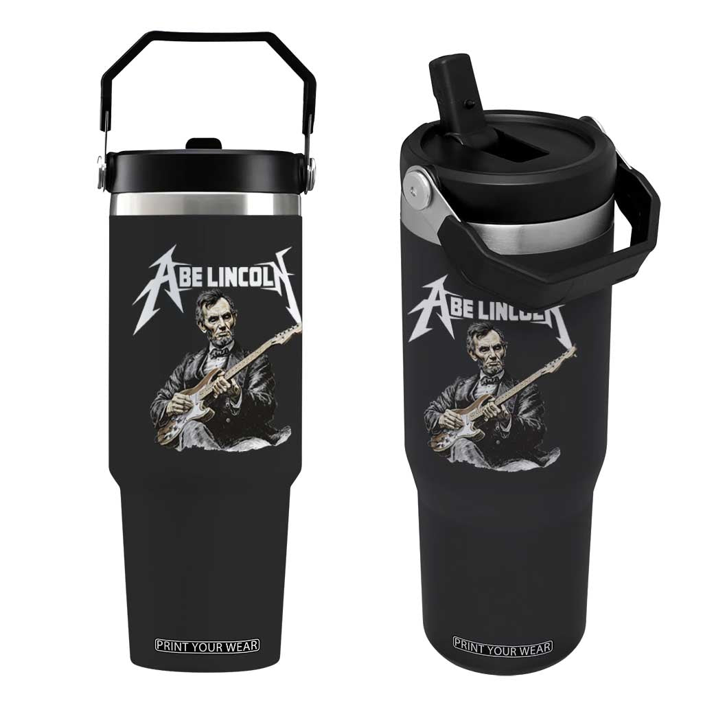 Abe Lincoln Playing Electric Guitar Rocker Flip Straw Tumbler TS11 One Size: 30 oz Black Print Your Wear