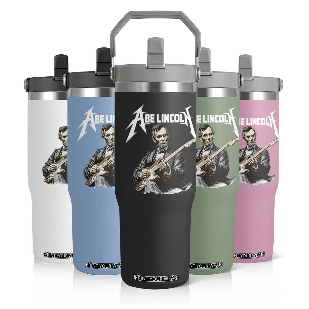 Abe Lincoln Playing Electric Guitar Rocker Flip Straw Tumbler TS11 Print Your Wear