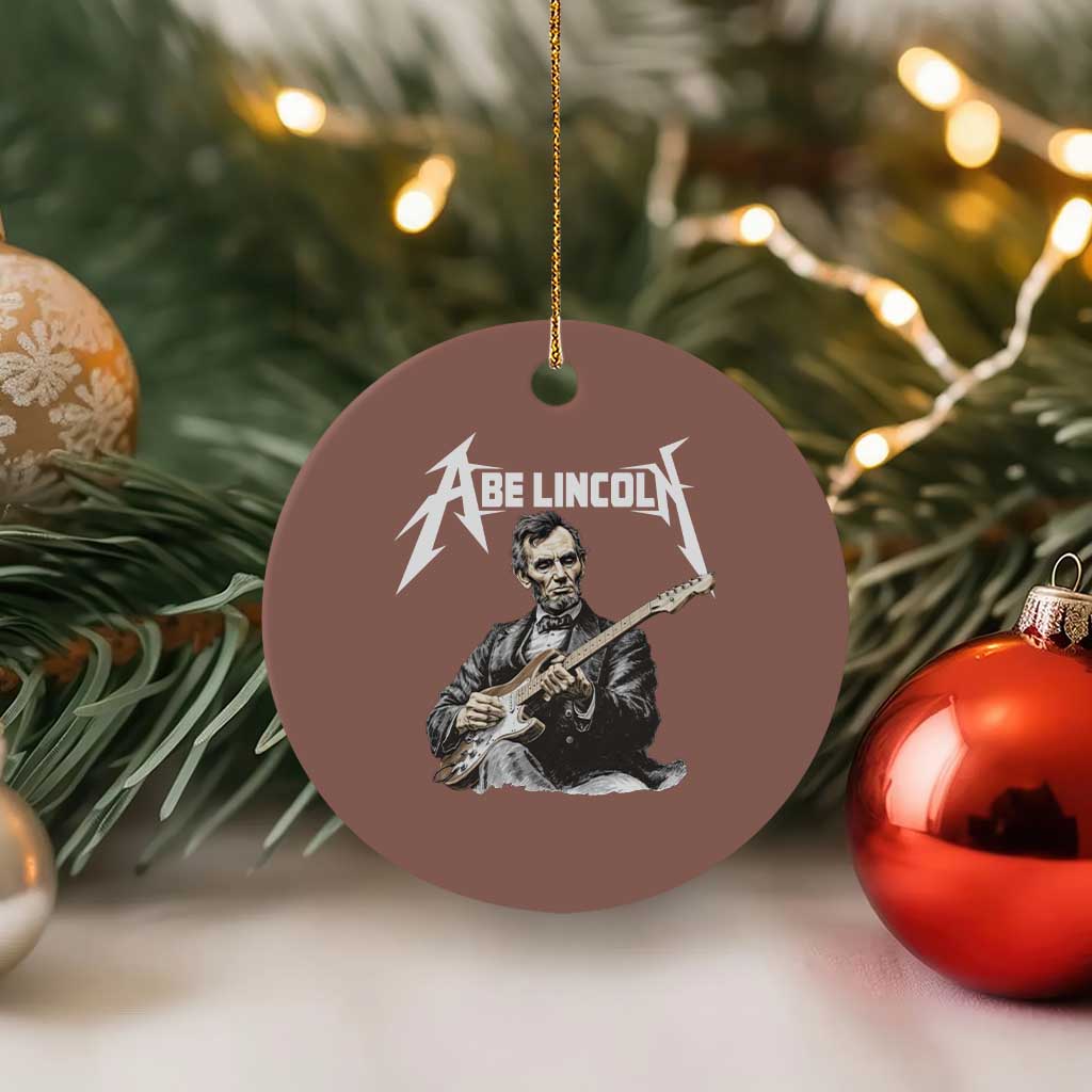 Abe Lincoln Playing Electric Guitar Rocker Ceramic Ornament TS11 1pc Mocha Print Your Wear