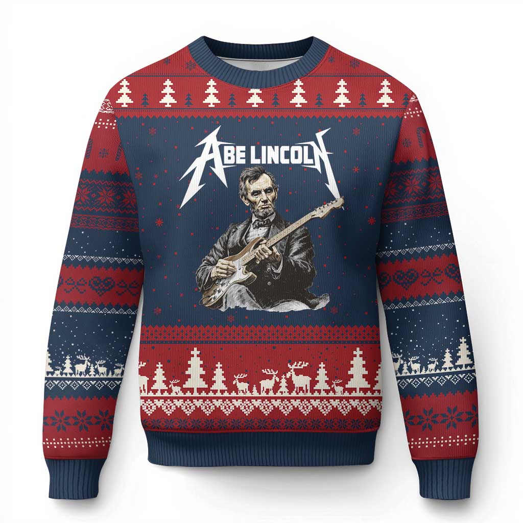 Abe Lincoln Playing Electric Guitar Rocker Ugly Christmas Sweater TS11 Navy Red Print Your Wear