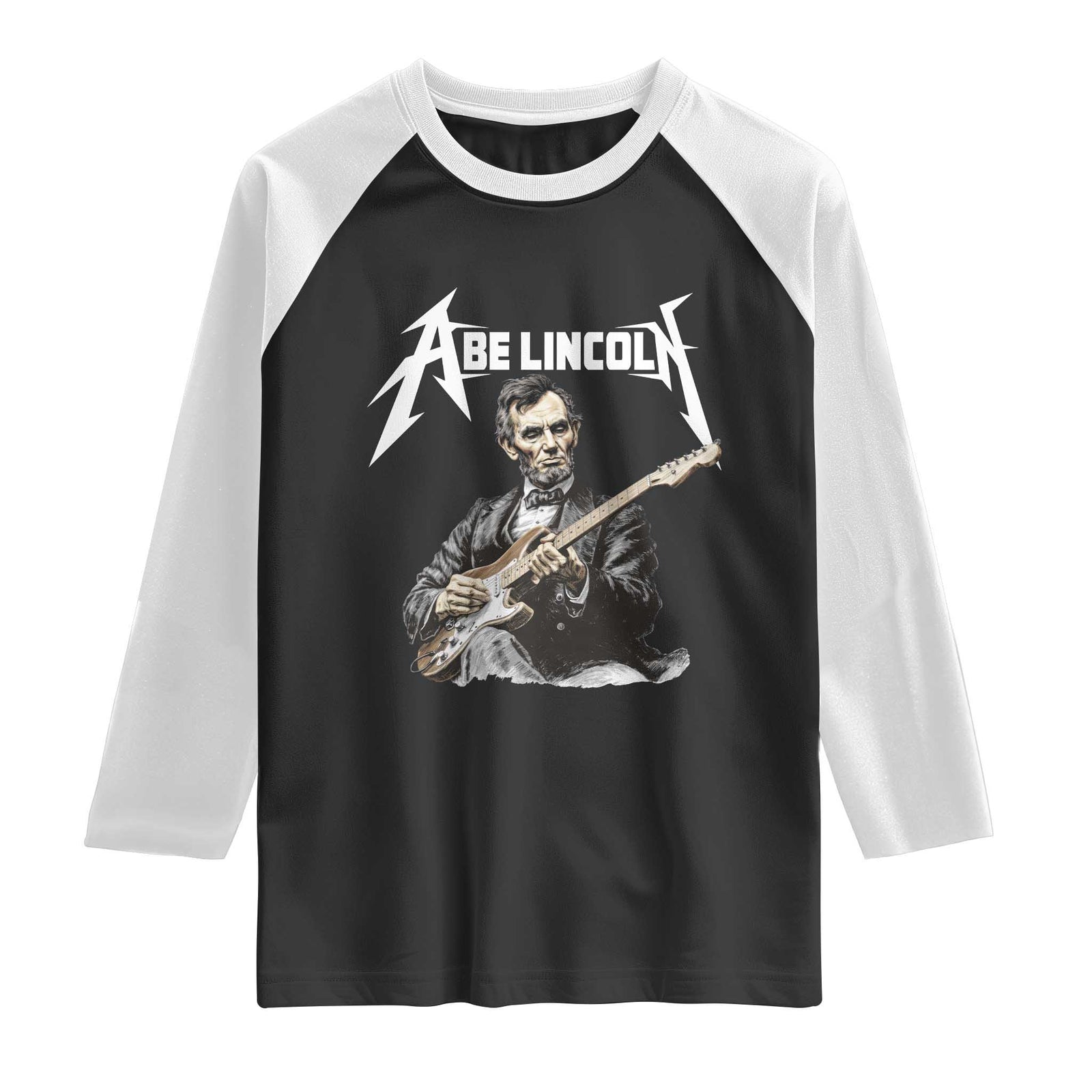 Abe Lincoln Playing Electric Guitar Rocker Raglan Shirt TS11 Black White Print Your Wear