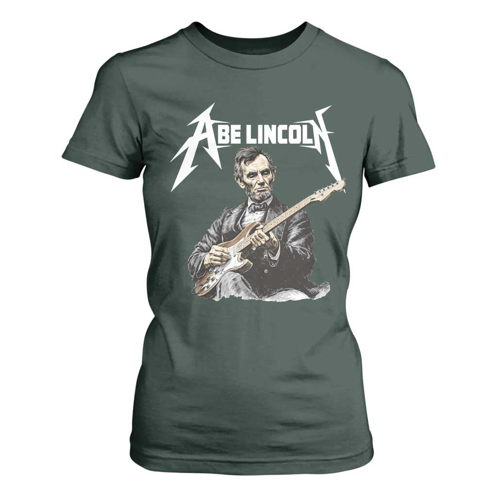 Abe Lincoln Playing Electric Guitar Rocker T Shirt For Women TS11 Dark Forest Green Print Your Wear