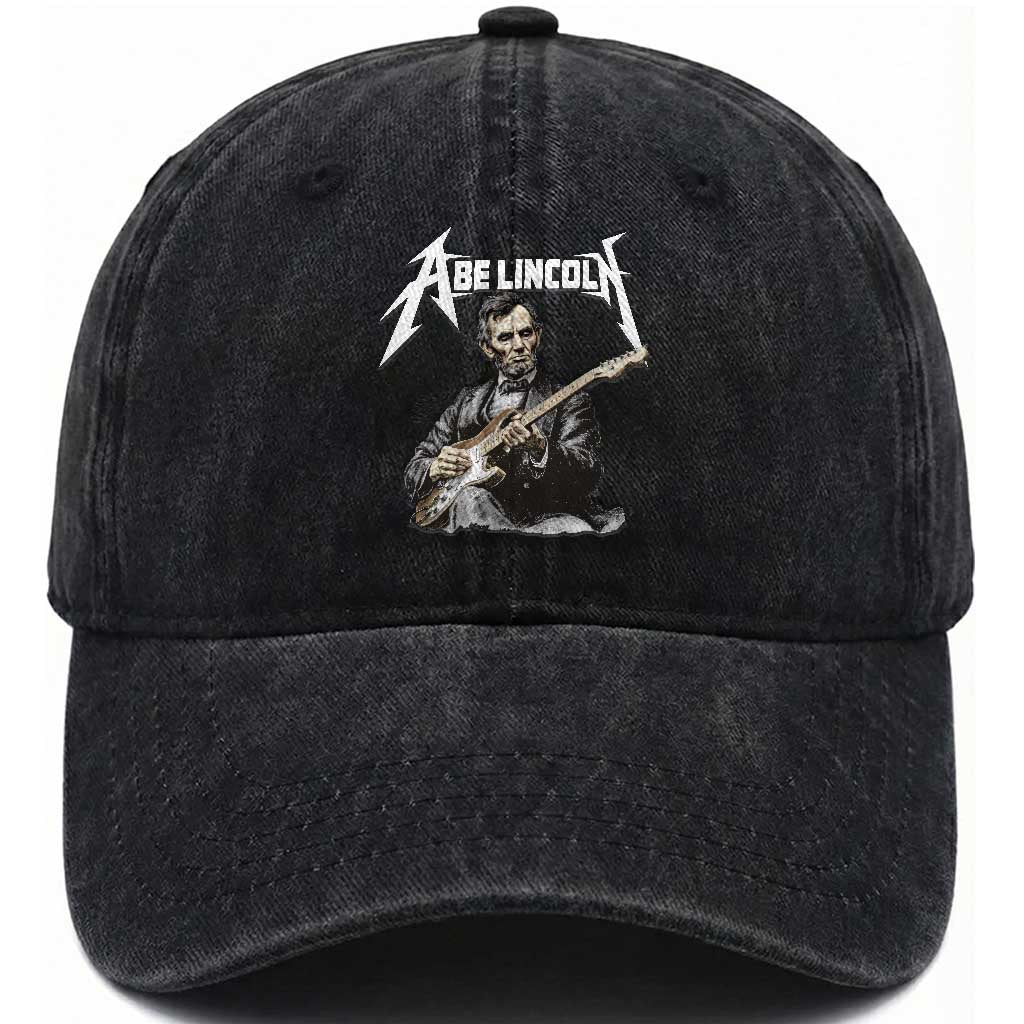 Abe Lincoln Playing Electric Guitar Rocker Washed Cotton Baseball Cap TS11 Print Your Wear