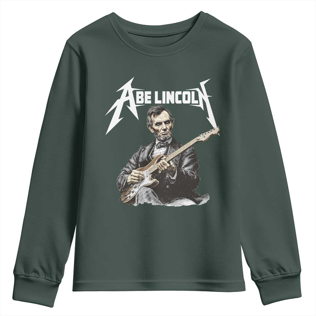 Abe Lincoln Playing Electric Guitar Rocker Youth Sweatshirt TS11 Dark Forest Green Print Your Wear