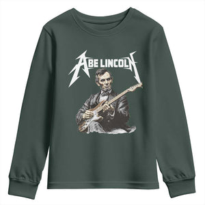 Abe Lincoln Playing Electric Guitar Rocker Youth Sweatshirt TS11 Dark Forest Green Print Your Wear