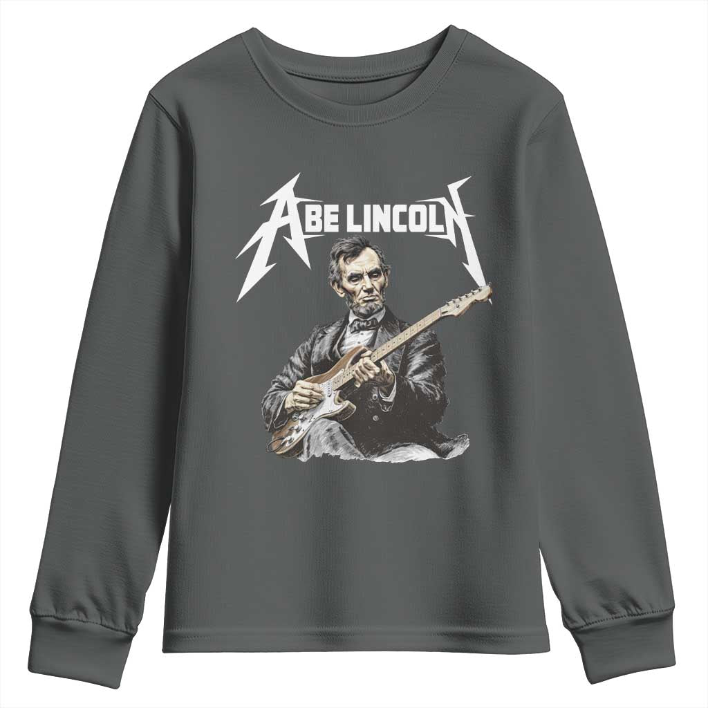 Abe Lincoln Playing Electric Guitar Rocker Youth Sweatshirt TS11 Dark Heather Print Your Wear