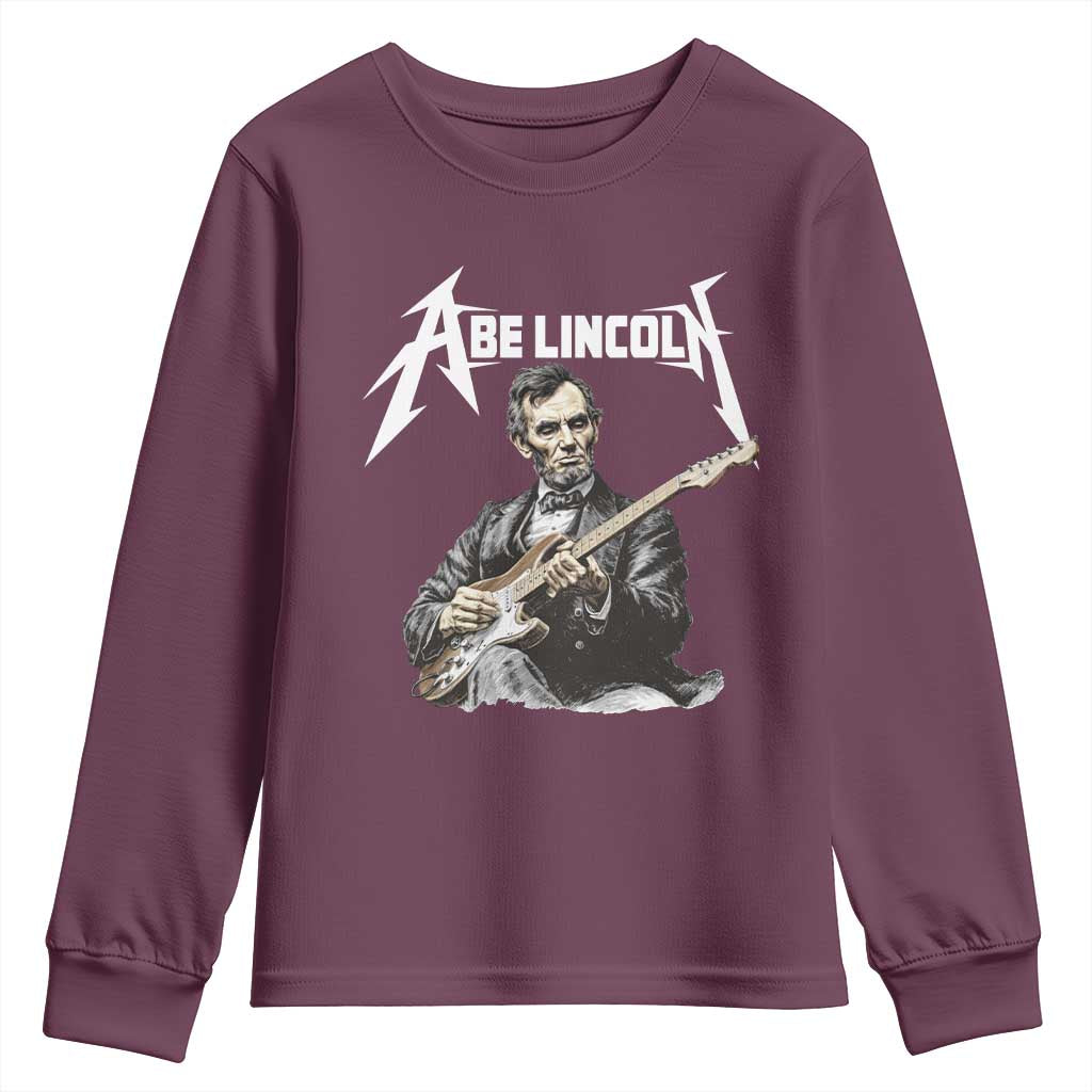Abe Lincoln Playing Electric Guitar Rocker Youth Sweatshirt TS11 Maroon Print Your Wear
